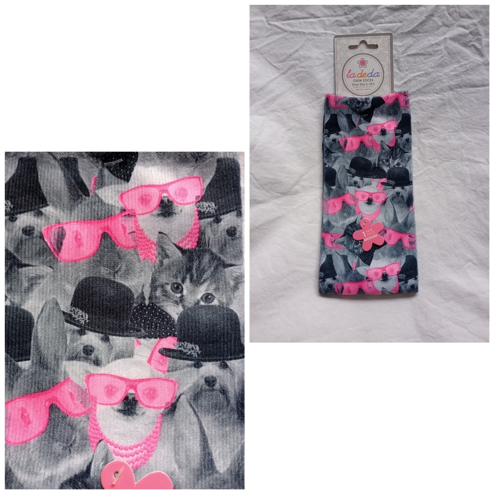 Ladeda Animal Socks Pink Sunglasses Rabbit Cat Dog Black Hats Fun Fashion